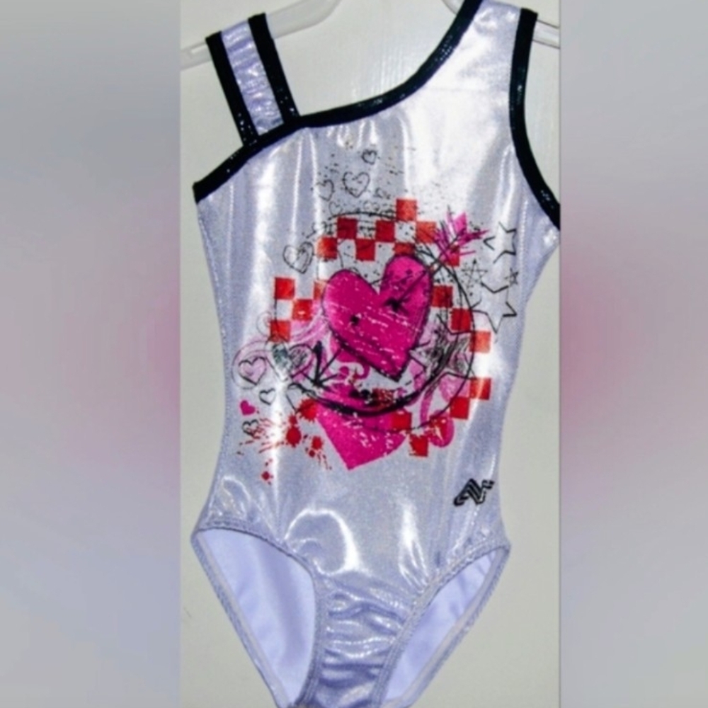 Shiny Silver and Pink Heart Leotard